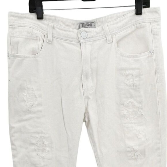 Brooklyn Express White Distroyed Distressed Jeans Size 36x30 Mens - Picture 3 of 12